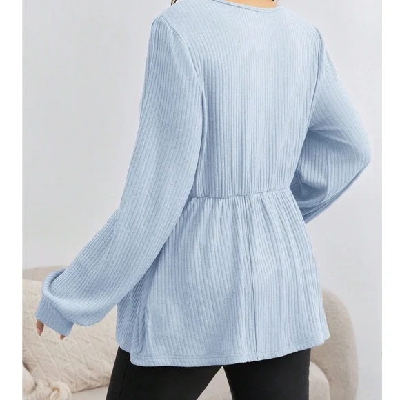 Maternity Solid V neck Button Detail Long Sleeve Top